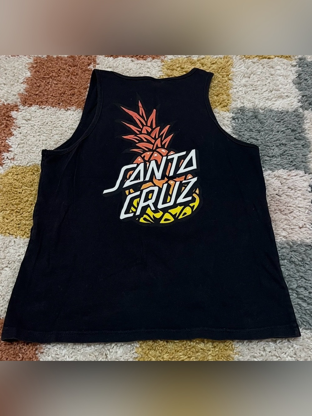 Santa Cruz Youth Medium Black Tank Top with Orange and Yellow Pineapple Graphic